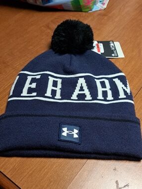 Under Armour Navy and White Knit Pom Beanie